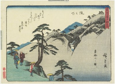 Näkymä majatalosta, joka myös synnytti Fudesakan, rinteen alla, 1837-1844 tekijältä Utagawa Hiroshige