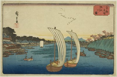 Näkymä Sumida-joelle (Sumidagawa no zu), sarjasta "Itäisen pääkaupungin kuuluisia paikkoja (Toto meisho)" tekijältä Utagawa Hiroshige