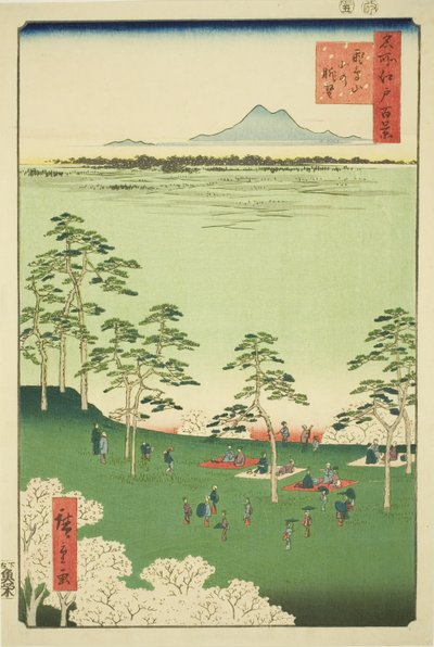 Näkymä ja Te rth Asuka Hikilista (Asukayama Kita no Chobo), Te-sarjasta `` Ridge dre d Fa nets Views of Edo (Sata kuuluisaa Edon näkymää)