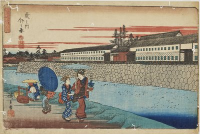 ”Toranomonin ulkopuolella” sarjasta ”Edon upeita näkymiä” tekijältä Utagawa Hiroshige