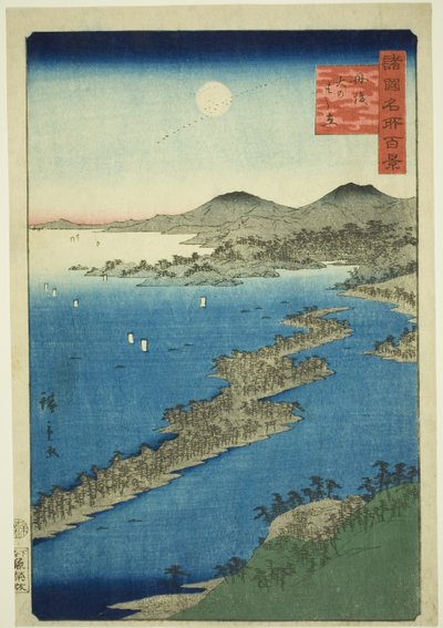 Amanohashidate Tangon maakunnassa (Tango Amanohashidate), sarjasta "Sata kuuluisaa näkemystä eri maakunnissa (Shokoku meisho hyakkei)" tekijältä Utagawa Hiroshige II