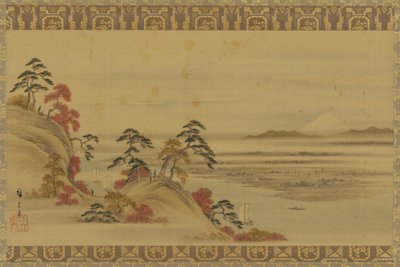 Jokimaisema: punaiset lehdet ja Fuji-vuori, Edo-kausi, 1800-luvun puoliväli. tekijältä Utagawa Hiroshige II