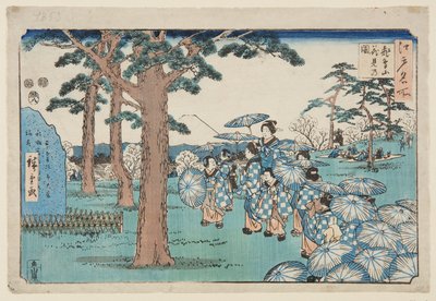 Kirsikankukkien katselu Asuka-kukkulalla (Asukayama hanami no zu) (värillinen puupainatus) tekijältä Utagawa II Hiroshige