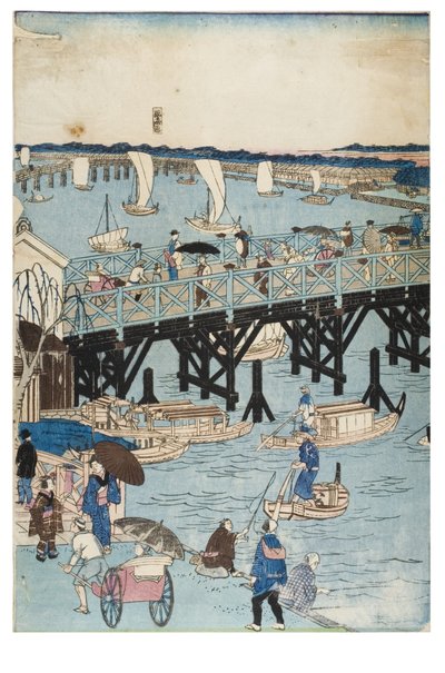 Kuuluisia paikkoja Tokiossa, todellinen näkymä Ryogoku-sillalle tekijältä Utagawa II Hiroshige