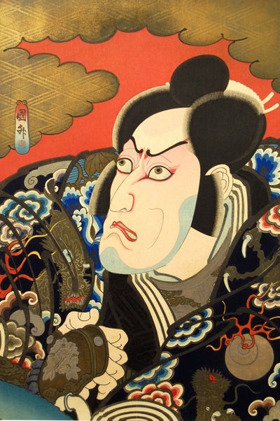 Kabuki Ac ja r Ichikawa Budozome V Kumagai Jiro Naomi, vai mitä? 1849. tekijältä Utagawa Kunimasa