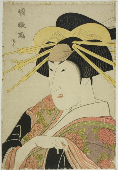 Muotokuva näyttelijästä naispuvussa tekijältä Utagawa Kunimasa
