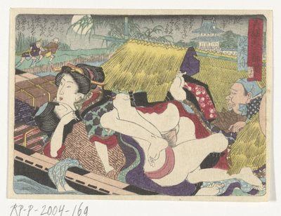 Lautta Yodon pysähdyspaikalla Eroottinen tie pääkaupunkiin (sarjan nimi) tekijältä Utagawa Kunisada (I) (attributed to)