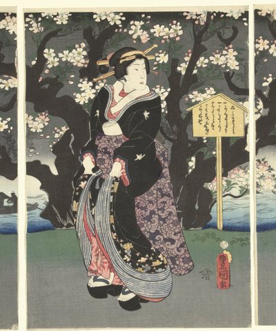 Iltakävely joen varrella tekijältä Utagawa Kunisada (I)