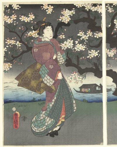 Iltakävely joen varrella tekijältä Utagawa Kunisada (I)