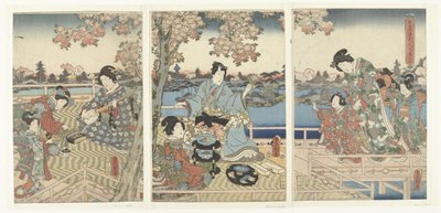 Kevätjuhla Itä-Genjille Azuma Genji hana no yuen (otsikko esineessä) tekijältä Utagawa Kunisada (I)