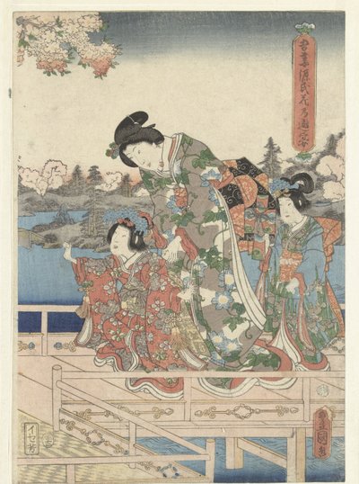 Kevätjuhla Itä-Genjille Azuma Genji hana no yuen (otsikko esineessä) tekijältä Utagawa Kunisada (I)