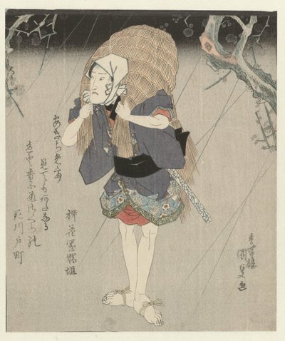Mies olki sadetakissa tekijältä Utagawa Kunisada (I)