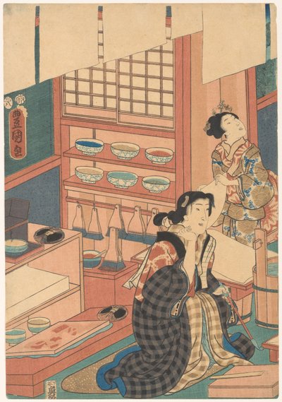 Naiset tekevät kuvia (vasen osa) tekijältä Utagawa Kunisada (I)