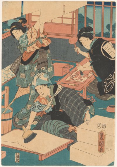 Naiset tekevät kuvia (keskiosa) tekijältä Utagawa Kunisada (I)