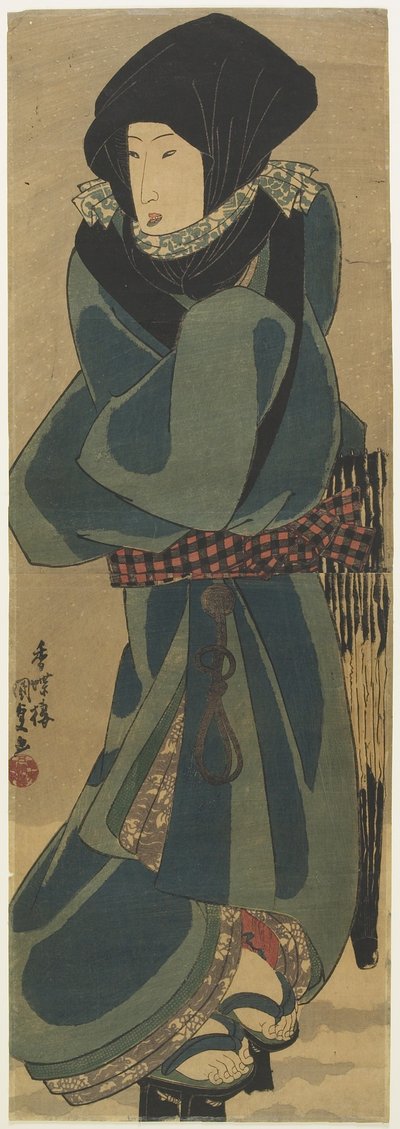 (Nainen viittassa ja hupussa), c. 1830-1844 tekijältä Utagawa Kunisada