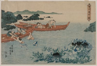 Abalone Divers Issen rannikolla nimettömästä maisemasarjasta tekijältä Utagawa Kunisada