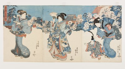 Cherry Blossom Trees at Atagoyama (värillinen puupalikkaprintti) tekijältä Utagawa Kunisada