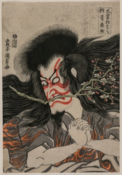 Ichikawa Danjuro VII Kan Shojona Mt. Tenpai -kohtauksessa sarjasta Famous Kabuki Plays tekijältä Utagawa Kunisada