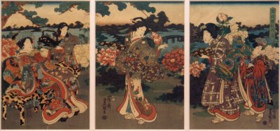Perhosia ja pioneja tekijältä Utagawa Kunisada