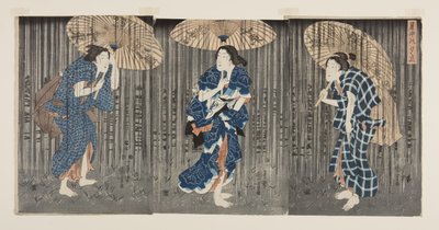Äkillinen suihku kesähelteellä (Shochu no yudachi) (värillinen puupalikkapainatus) tekijältä Utagawa Kunisada