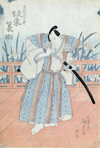 Näyttelijä Bando Tokuke hahmona Takahastu Yajuro, samurai (puukiviprintti) tekijältä Utagawa Kunisada