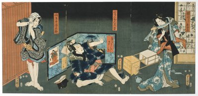 Teatterikohtaus, 1844 tekijältä Utagawa Kunisada