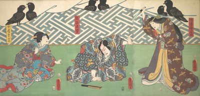 Three Actors on Stage: Kumagai Naozane, 1858., 1858. tekijältä Utagawa Kunisada