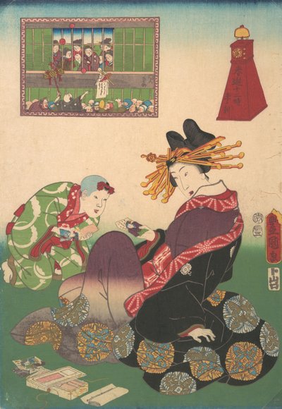 Kaksitoista tuntia kevään nautintoja: Vuohen tunti, 1800-luku, 1800-luku. tekijältä Utagawa Kunisada