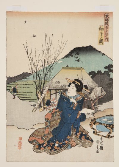 Näkymä Mariko (Mariko no zu) (värillinen puupalikkaprintti) tekijältä Utagawa Kunisada