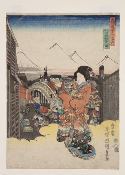 Näkymä Nihonbashin jäsenestä Edosta (Edo Nihonbashin hahmo) tekijältä Utagawa Kunisada