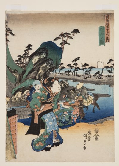 Näkymä Okitsusta (Okitsu no zu) (värillinen puupainatus) tekijältä Utagawa Kunisada