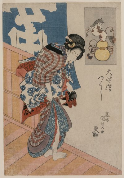 Nainen lähtemässä kylpylästä (sarjasta Kuvia Otsusta) tekijältä Utagawa Kunisada
