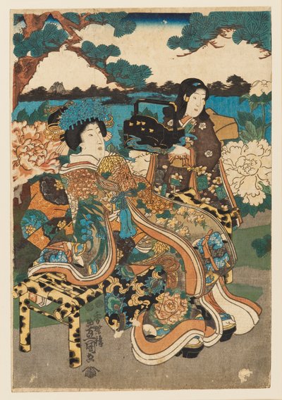 Puupalikkaprintti - Kurtisaani ja piika, 1786-1865 tekijältä Utagawa Kunisada