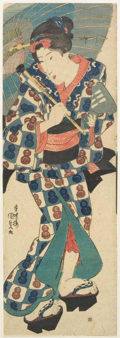 Junges Mädchen mit Regenschirm tekijältä Utagawa Kunisada