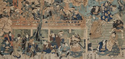 Kagamiyama-esittely (värillinen puupiirros kiinnitettynä alukseen) tekijältä Utagawa Kunisada III