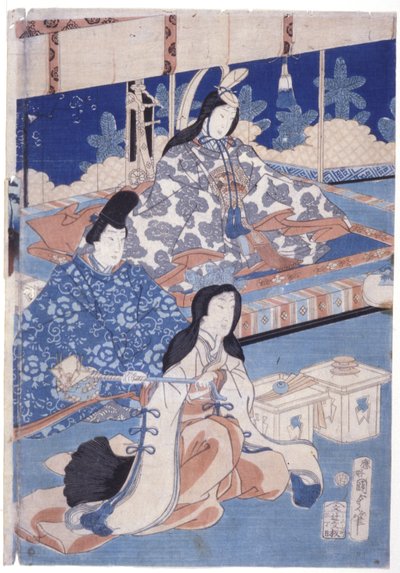 Kevät toivottaa tervetulleeksi kukkaistuimella (Hana Soroi Haru No Taimen) (värillinen puupainatus) tekijältä Utagawa Kunisada II