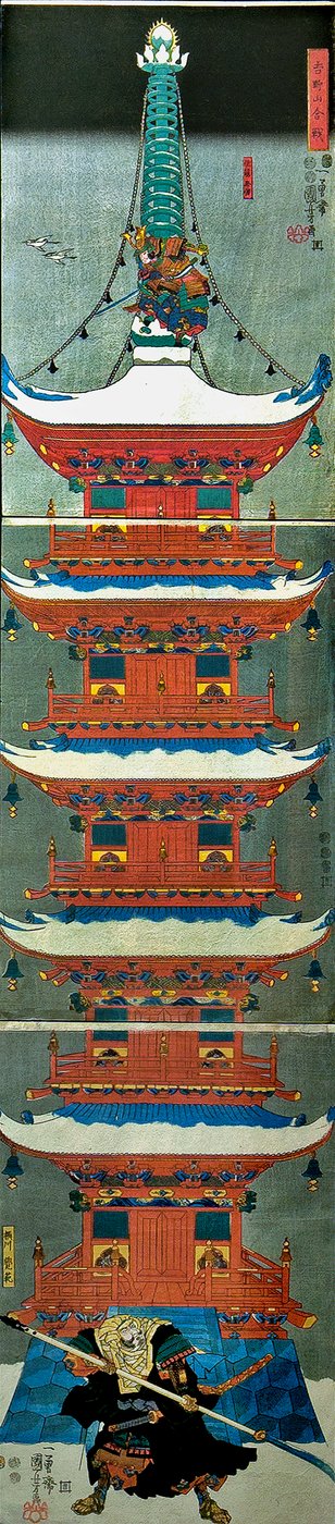 Battle on Mount Yoshino (Yoshinoyama kassen), c.1851 tekijältä Utagawa Kuniyoshi