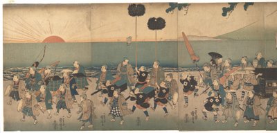 Pojat näyttelevät daimiokulkuetta tekijältä Utagawa Kuniyoshi