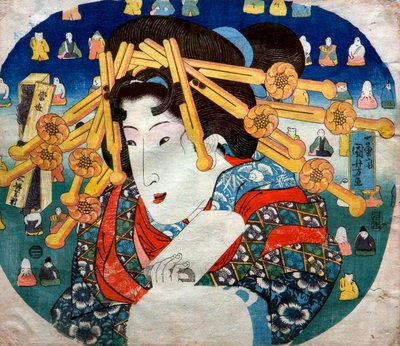 Kurtisaanisarja: Nykyaikaiset kolme vaikeutta naisille (Tōsei sanpukutsui), n. 1833 tekijältä Utagawa Kuniyoshi