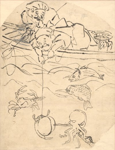 Daikoku ja Ebisu, kaksi seitsemästä onnenjumalasta tekijältä Utagawa Kuniyoshi