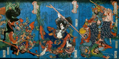 Hakukaja Yōshun ja Shinki Gunshi Shubu (oikealla) tekijältä Utagawa Kuniyoshi