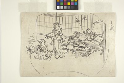 Hataori (kudonta kangaspuulla) (muste paperille) tekijältä Utagawa Kuniyoshi