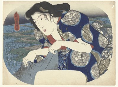 Vaatteita pesevä nainen tekijältä Utagawa Kuniyoshi