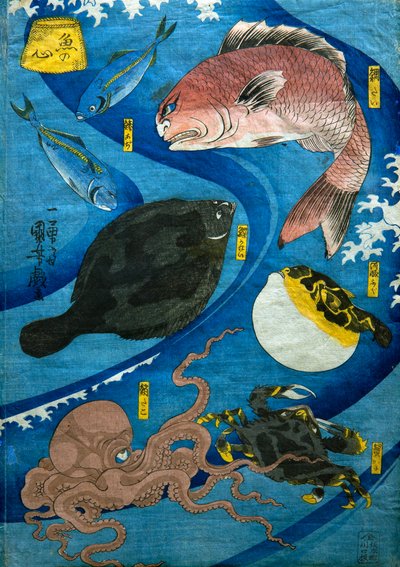 Minds of Fish (Uo no kokoro), n.1842 tekijältä Utagawa Kuniyoshi