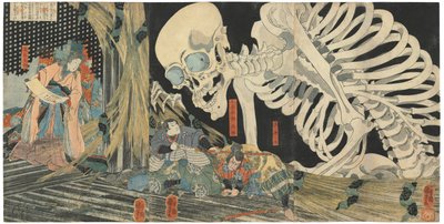 Mitsukuni uhmaa prinsessa Takiyashan loihtimaa luurangon aavetta... tekijältä Utagawa Kuniyoshi