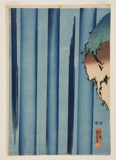 Mongaku Shonin vesiputouksen alla (ylhäällä) (värillinen puupainatus) tekijältä Utagawa Kuniyoshi