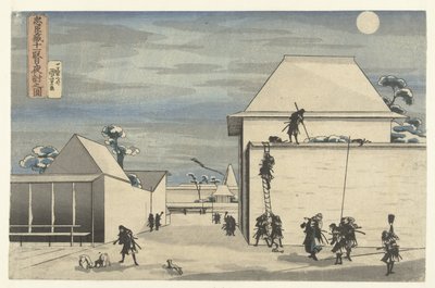 Night Attack Chushingura-näytelmän yhdestätoista Chushingura juichidanme youchi no zu (otsikko esineessä) tekijältä Utagawa Kuniyoshi