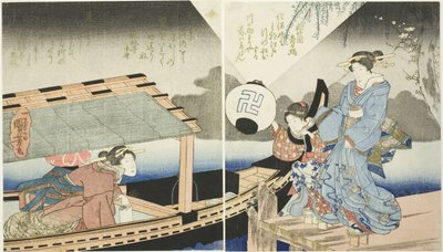 Yöasetelma huviveneellä tekijältä Utagawa Kuniyoshi