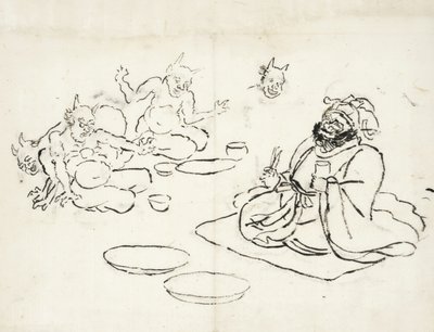 Luonnos demoneista viihdyttämässä helvetin kuningasta tekijältä Utagawa Kuniyoshi