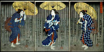 Äkillinen suihku kesähelteellä (Shochū no yūdachi), n. 1849-1851 tekijältä Utagawa Kuniyoshi